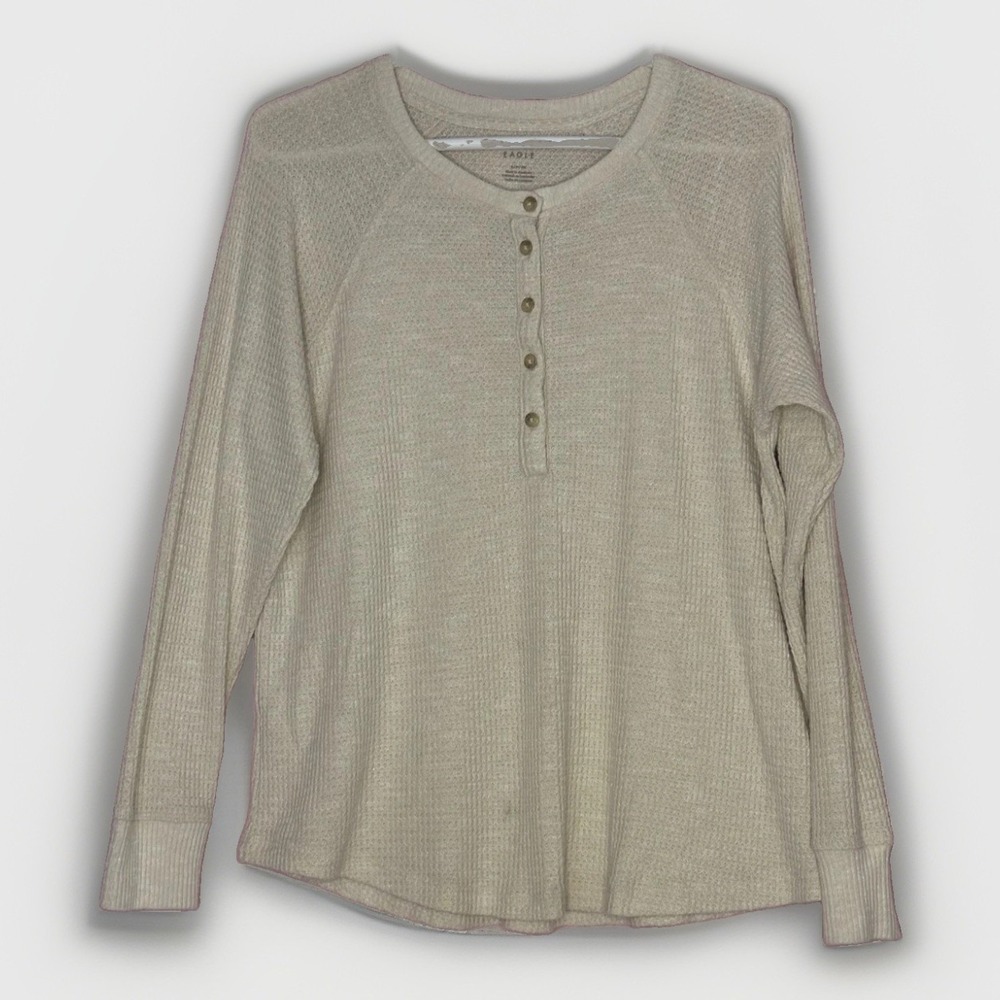 American‎ Eagle S Cream Waffle Knit Henley Top Lightweight Cozy Oversized